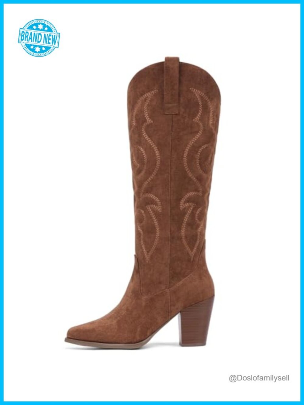 Suede Western Cowboy Boots Snip Toe Embroidered Mid Calf Pull On